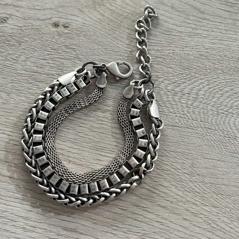 Silver Tone 3 Chain Bracelet